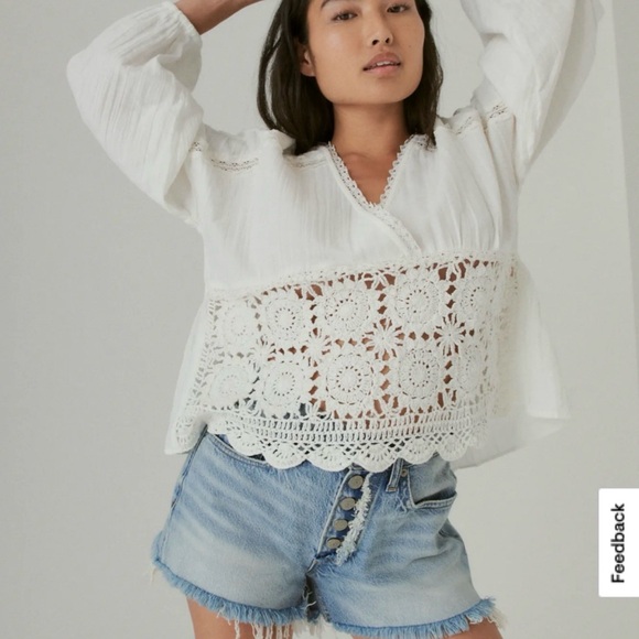 Lucky Brand White Crochet Detail Top - Picture 2 of 6
